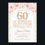 Convite Surpresa 60ª Festa de aniversário - Cor-de-rosa Do<br><div class="desc">Surpresa 60º Convite de aniversário. Design elegante em ouro brilhante,  branco e rosa. Apresenta confetti,  fonte de script e flores cor-de-água pinceladas. Envie-me uma mensagem se precisar de mais personalização.</div>