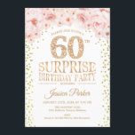 Convite Surpresa 60ª Festa de aniversário - Cor-de-rosa Do<br><div class="desc">Surpresa 60º Convite de aniversário. Design elegante em ouro brilhante,  branco e rosa. Apresenta confetti,  fonte de script e flores cor-de-água pinceladas. Envie-me uma mensagem se precisar de mais personalização.</div>
