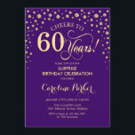 Convite Surpresa 60ª Festa de aniversário - Dourada roxa<br><div class="desc">Surpresa 60º Convite de aniversário. Design elegante em roxo real e ouro brilhante falso. Apresenta a fonte do script e os diamantes confetti. Saúde para 60 anos! Envie-me uma mensagem se precisar de mais personalização.</div>
