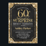 Convite Surpresa 60ª Festa de aniversário - Dourado Preto<br><div class="desc">Surpresa 60º Convite à Celebração de Aniversário. Design elegante em preto e brilhante padrão de ouro. Apresenta uma fonte elegante de script. Envie-me uma mensagem se precisar de mais personalização.</div>
