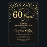 Convite Surpresa 60ª Festa de aniversário - Dourado Preto<br><div class="desc">Surpresa 60º Convite de aniversário. Design elegante em ouro preto e brilhante. Apresenta a fonte do script e os diamantes confetti. Saúde para 60 anos! Envie-me uma mensagem se precisar de mais personalização.</div>