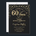 Convite Surpresa 60ª Festa de aniversário - Dourado Preto<br><div class="desc">Surpresa 60º Convite de aniversário. Design elegante em ouro preto e brilhante. Apresenta a fonte do script e os diamantes confetti. Saúde para 60 anos! Envie-me uma mensagem se precisar de mais personalização.</div>