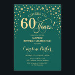 Convite Surpresa 60ª Festa de aniversário - Emerald Green<br><div class="desc">Surpresa 60º Convite de aniversário. Design elegante em verde esmeralda e ouro brilhante. Apresenta a fonte do script e os diamantes confetti. Saúde para 60 anos! Envie-me uma mensagem se precisar de mais personalização.</div>