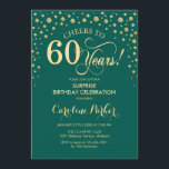 Convite Surpresa 60ª Festa de aniversário - Emerald Green<br><div class="desc">Surpresa 60º Convite de aniversário. Design elegante em verde esmeralda e ouro brilhante. Apresenta a fonte do script e os diamantes confetti. Saúde para 60 anos! Envie-me uma mensagem se precisar de mais personalização.</div>