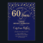 Convite Surpresa 60ª Festa de aniversário - Marinho azul D<br><div class="desc">Surpresa 60º Convite de aniversário. Design elegante em azul marinho e ouro brilhante falso. Apresenta a fonte do script e os diamantes confetti. Saúde para 60 anos! Envie-me uma mensagem se precisar de mais personalização.</div>