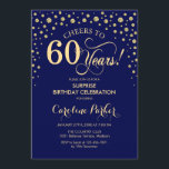 Convite Surpresa 60ª Festa de aniversário - Marinho azul D<br><div class="desc">Surpresa 60º Convite de aniversário. Design elegante em azul marinho e ouro brilhante falso. Apresenta a fonte do script e os diamantes confetti. Saúde para 60 anos! Envie-me uma mensagem se precisar de mais personalização.</div>