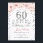 Convite Surpresa 60ª Festa de aniversário - Prata branca,<br><div class="desc">Surpresa 60º Convite de aniversário. Design elegante em prata brilhante,  branca e rosa. Apresenta confetti,  fonte de script e flores cor-de-água pinceladas. Envie-me uma mensagem se precisar de mais personalização.</div>