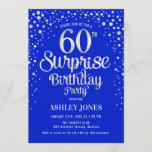 Convite Surpresa 60ª Festa de aniversário - Prata e Royal<br><div class="desc">Surpresa 650º Convite de aniversário. Design elegante em azul real e prata brilhante falso. Possui fonte de script na moda e confetti. Envie-me uma mensagem se precisar de idade personalizada.</div>