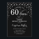 Convite Surpresa 60ª Festa de aniversário - Prata Preta<br><div class="desc">Surpresa 60º Convite de aniversário. Design elegante em prata brilhante e preto. Apresenta a fonte do script e os diamantes confetti. Saúde para 60 anos! Envie-me uma mensagem se precisar de mais personalização.</div>