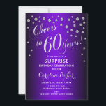Convite Surpresa 60ª Festa de aniversário - Prata Roxo<br><div class="desc">Surpreenda o 60º Convite de aniversário Elegante design com falso brilho prata e roxo. Possui fonte de script e confetti. Saúde para 60 anos! Me mande mensagem se precisar de uma idade personalizada.</div>