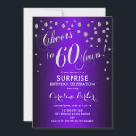 Convite Surpresa 60ª Festa de aniversário - Prata Roxo<br><div class="desc">Surpreenda o 60º Convite de aniversário Elegante design com falso brilho prata e roxo. Possui fonte de script e confetti. Saúde para 60 anos! Me mande mensagem se precisar de uma idade personalizada.</div>