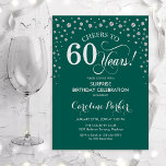Convite Surpresa 60ª Festa de aniversário - Prata Verde<br><div class="desc">Surpresa 60º Convite de aniversário. Design elegante em verde esmeralda e prata brilhante falso. Apresenta a fonte do script e os diamantes confetti. Saúde para 60 anos! Envie-me uma mensagem se precisar de mais personalização.</div>