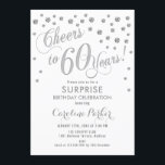 Convite Surpresa 60ª Festa de aniversário - Prateado branc<br><div class="desc">Surpreenda o 60º Convite de aniversário Elegante do design com falso brilho de prata e branco. Possui fonte de script e confetti. Saúde para 60 anos! Me mande mensagem se precisar de uma idade personalizada.</div>