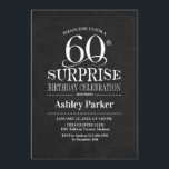 Convite Surpresa 60ª Festa de aniversário - Preto branco<br><div class="desc">60º Convite à Celebração de Aniversário da Rustic Surprise. Design elegante em forma de quadro negro e branco. Apresenta uma fonte elegante de script. Envie-me uma mensagem se precisar de mais personalização.</div>