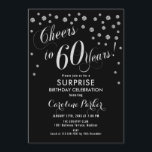 Convite Surpresa 60ª Festa de aniversário - Preto prateado<br><div class="desc">Surpreenda o 60º Convite de aniversário de Elegante design com falso brilho de prata e preto. Possui fonte de script e confetti. Saúde para 60 anos! Me mande mensagem se precisar de uma idade personalizada.</div>