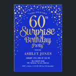 Convite Surpresa 60ª Festa de aniversário - Real Azul e Do<br><div class="desc">Surpresa 60º Convite de aniversário. Design elegante em azul real e ouro brilhante falso. Possui fonte de script na moda e confetti. Envie-me uma mensagem se precisar de idade personalizada.</div>