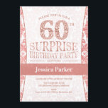 Convite Surpresa 60ª Festa de aniversário - Rosa Dourado b<br><div class="desc">Surpreenda o 60º Convite de aniversário em ouro branco e rosa. Cartão de convite elegante com ouro de rosa brilhante e diamantes falsos. Design clássico perfeito para uma festa de na moda. Envie-me uma mensagem se precisar de uma idade personalizada.</div>