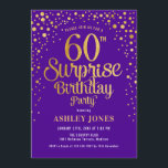 Convite Surpresa 60ª Festa de aniversário - Roxo e Dourado<br><div class="desc">Surpresa 60º Convite de aniversário. Design elegante em roxo real e ouro brilhante. Possui fonte de script na moda e confetti. Envie-me uma mensagem se precisar de idade personalizada.</div>