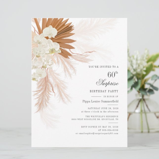 Convite Surpresa 60ª festa tropical de aniversário surpres (Em pé/Frente)