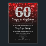 Convite Surpresa 60º aniversário - Prata Vermelha Negra<br><div class="desc">Surpresa 60º Convite de Aniversário. Design vermelho preto elegante com prata brilhante. Aniversário adulto. Apresenta diamantes,  luzes de boque e fontes de script. Homens ou mulheres convidam no dia. Perfeito para uma festa de aniversário na moda. Envie-me uma mensagem se precisar de mais personalização.</div>