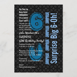 Convite SURPRESA 60º aniversário, preto e branco, azul W