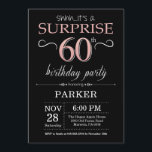 Convite Surpresa 60º aniversário, preto e Rosa, rosa Doura<br><div class="desc">Surpreenda o 60º Convite de Aniversário com Fundo de Brilho Dourado preto e Rosa cor-de-rosa. Chalkboard. Aniversário Adulto. Homens ou Mulheres no Dia Convidam. Qualquer idade.
Para mais personalização,  clique no botão "Personalizar" e use a ferramenta design para modificar este modelo.</div>