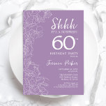 Convite Surpresa 60º aniversário - Roxo Floral<br><div class="desc">Surpresa Floral Purple Surpresa 60º Convite de Aniversário. A design feminina moderna minimalista apresenta sotaques botânicos e letra de script de tipografia. Simples cartão de convite floral perfeito para uma festa surpresa na moda.</div>