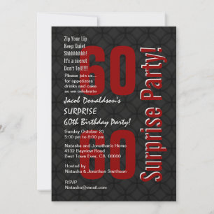 Convite SURPRESA 60º Aniversário Vermelho Branco Branco 