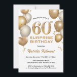 Convite Surpresa 60.º aniversário - Balões brancos e Doura<br><div class="desc">Surpresa 60º Aniversário,  Branca e Dourada Balões de Literatura de Aniversário. Para mais personalização,  clique no botão "Personalizar" e use nossa ferramenta de design para modificar este modelo.</div>