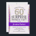 Convite Surpresa 60.º aniversário - Dourada púrpura branca<br><div class="desc">Surpreenda o 60º Convite de aniversário Elegante do design de em ouro brilhante falso,  branco e roxo.</div>