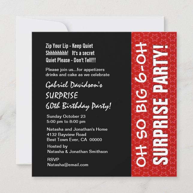 Convite SURPRESA 60. º aniversário - Estrelas vermelhas Q0 (Frente)