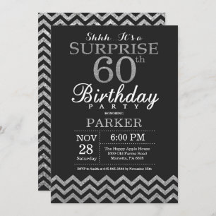 Convite Surpresa 60.º Aniversário Invitation Silver Glitte