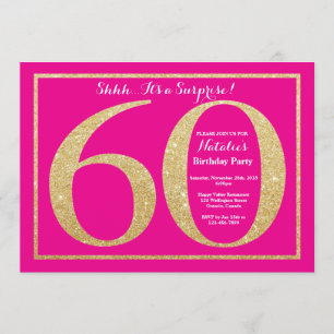 Convite Surpresa 60.º aniversário rosa quente e Dourada br