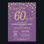 Convite Surpresa 60.º aniversário Roxo e Diamante Dourado<br><div class="desc">Surpreenda o 60º Convite de Aniversário com Fundo de Diamante Glitter Roxo e Dourado. Dourado Confetti. Aniversário Adulto. Homens ou Mulheres Aniversário. Para mais personalização,  clique no botão "Personalizar" e use a ferramenta design para modificar este modelo.</div>