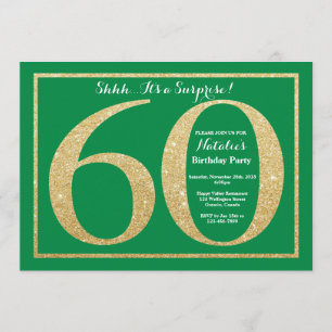 Convite Surpresa: 60.º aniversário verde e Dourado brilh