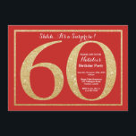 Convite Surpresa 60.º Aniversário Vermelho e Dourado Brilh<br><div class="desc">Surpresa 60º Convite de Aniversário. Festa de aniversário Vermelha e Dourada de Brilho Convide com Fundo Vermelho. Surpresa Aniversário. Aniversário Adulto. Homens ou Mulheres no Bday Bash Party.
Para mais personalização,  clique no botão "Personalizar" e use a ferramenta design para modificar este modelo.</div>