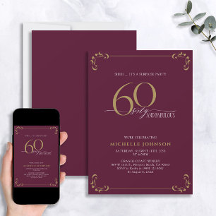 Convite Surpresa 60 e maravilhosa Burgundy e Dourado Anive