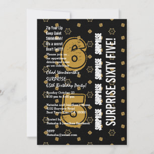 Convite SURPRESA 65º aniversário moderno Dourado e negro