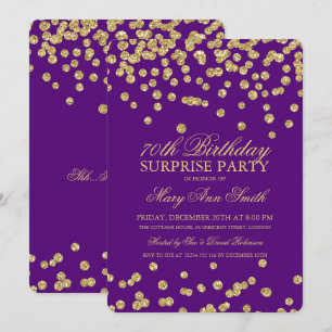 Convite Surpresa 70 de Aniversário Dourada Roxo