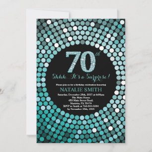 Convite Surpresa 70 de Aniversário Negra e Teal Glitter
