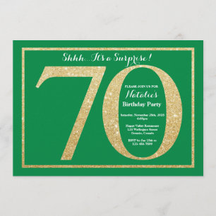Convite Surpresa 70 de Aniversário Verde e Dourada Glitter