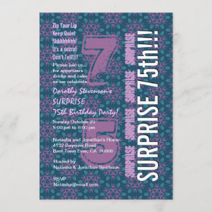 Convite SURPRESA 75º aniversário moderno Roxo e Teal G53