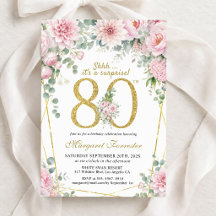 Surpresa 80º Aniversário Rosa Bege Dourado Floral