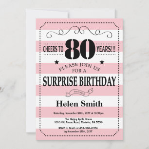 Convite Surpresa 80 Anos Rosa e Listras Brancas