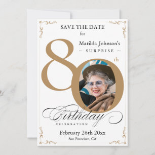 Convite Surpresa 80 Birthday Dourado White Salvar Data