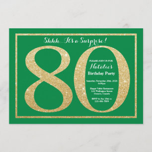 Convite Surpresa 80 Birthday Green e Dourada Glitter