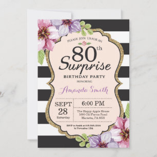 Convite Surpresa 80 de Aniversário Convocação Mulheres Flo