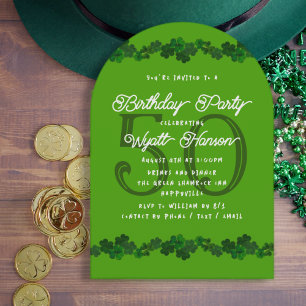 Convite Surpresa Aniversário Adulto Trevos de Shamrock Ver