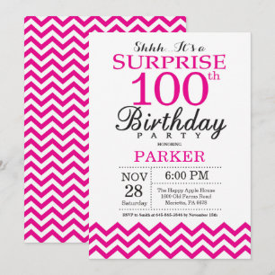 Convite Surpresa Aniversário de 100 anos Chevron Rosa Choq