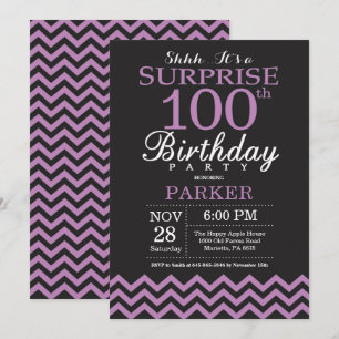 Convite Surpresa Aniversário de 100 anos Preto e Roxo